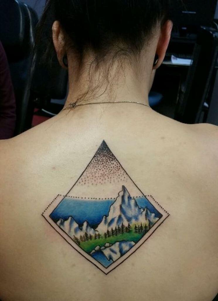 Back Tattoo with Mountain Design