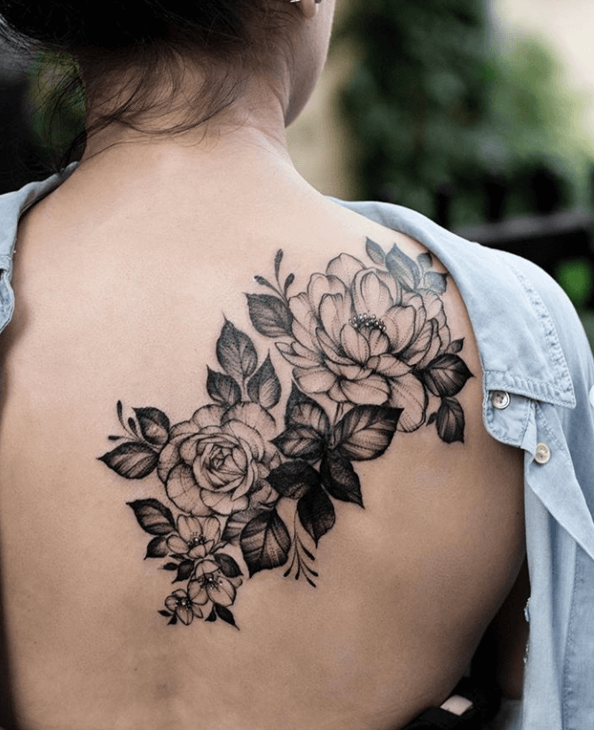 Beautiful Rose Back Tattoo