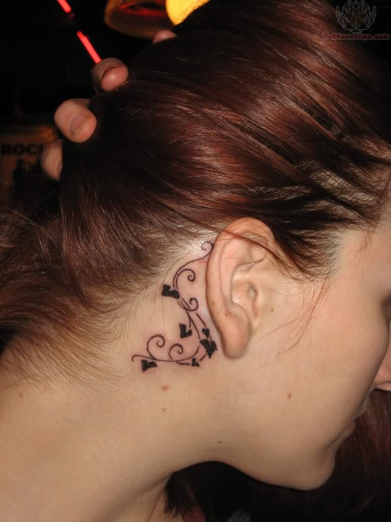 Black Ivy Vine Ear Tattoo