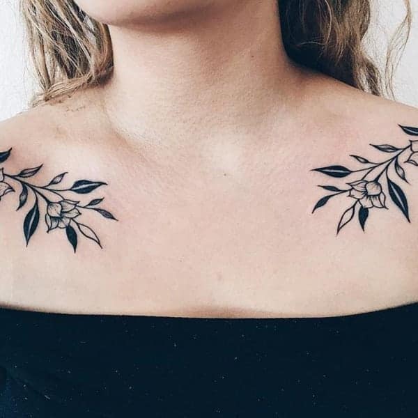 Collarbone Tattoo of Delicate Flowers