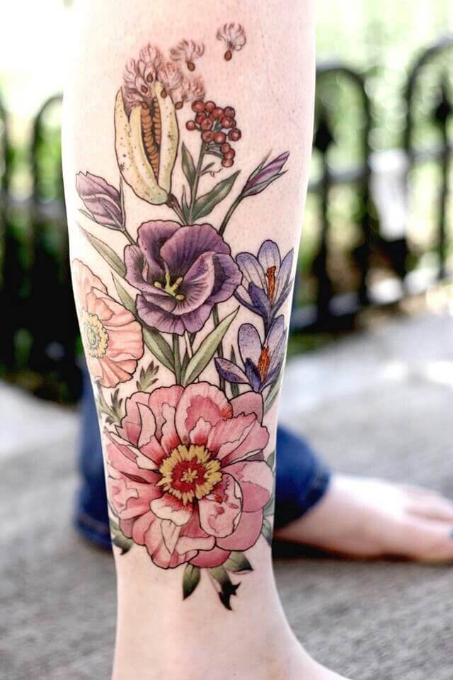 Colorful Half Leg Sleeve Tattoo