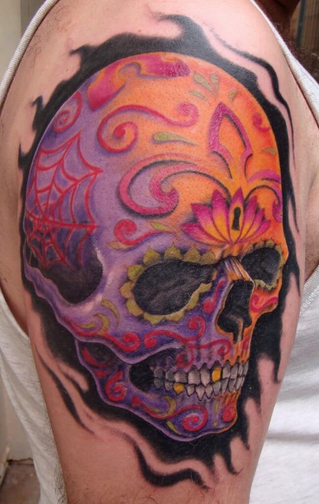 Colorful Sugar Skull Shoulder Ink