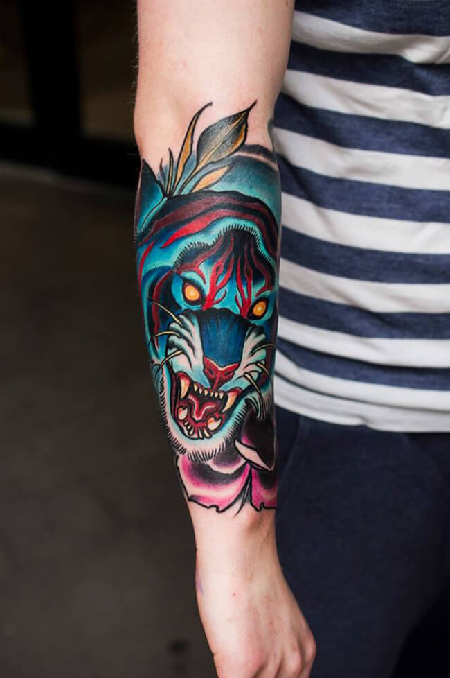 Colorful Tiger Forearm Ink