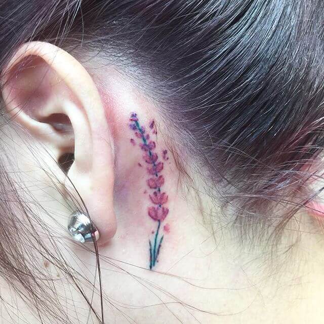Floral Tattoo Behind the Ear