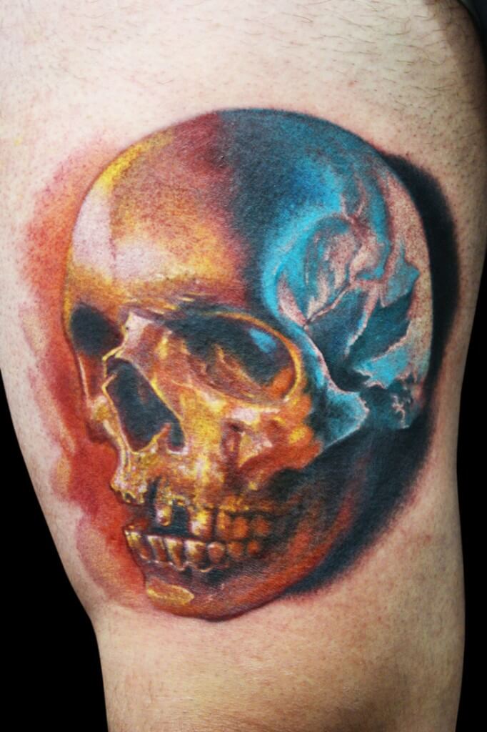 Leg Ink of Colorful Skull