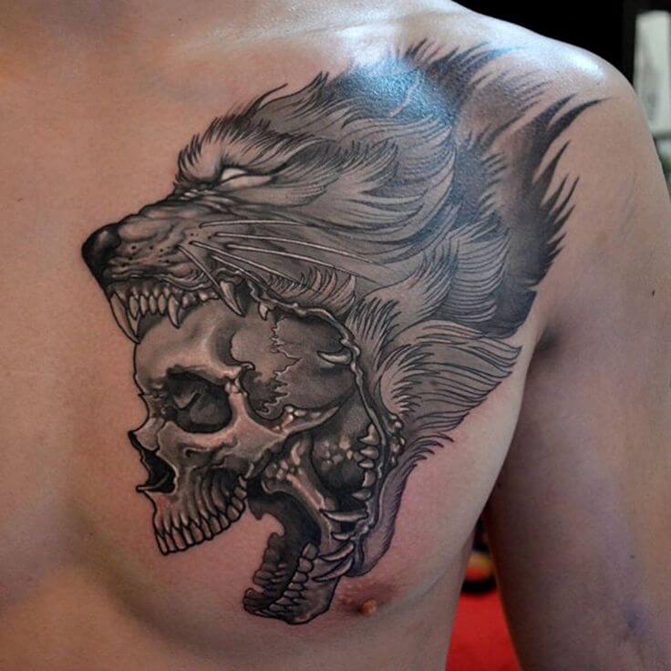 Lion and Skull Chest Ink