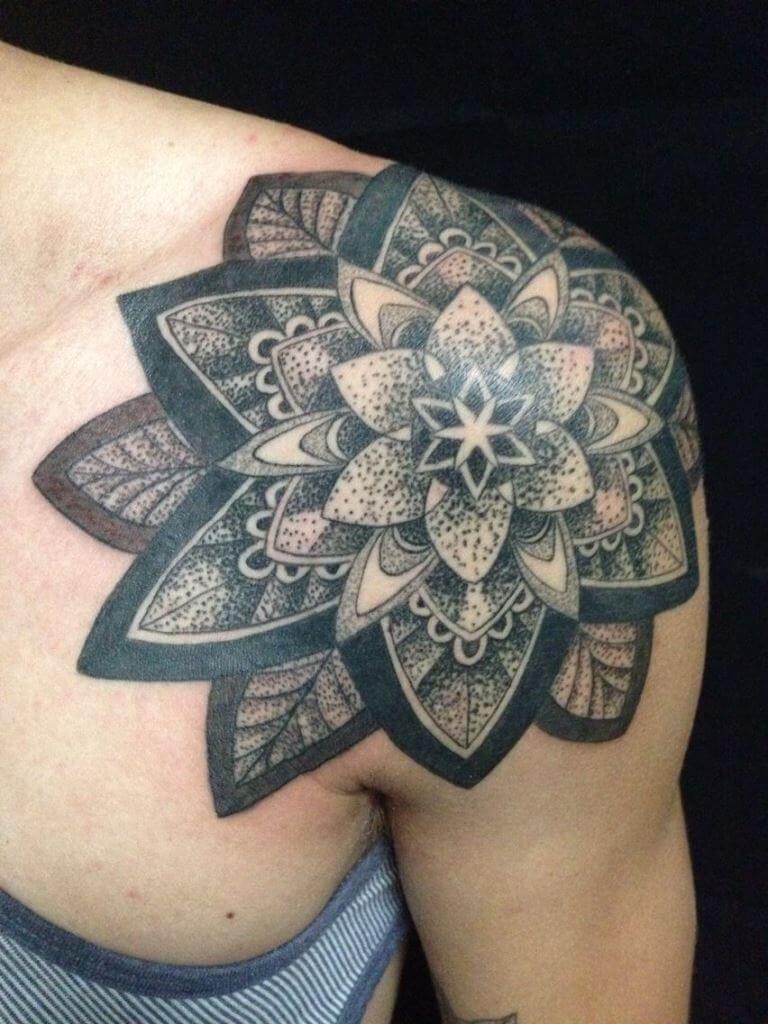 Mandala Flower Shoulder Tattoo