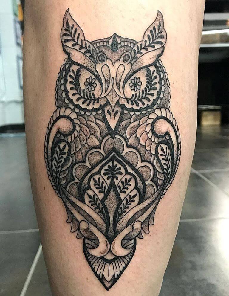 Owl Design Mandala Leg Ink