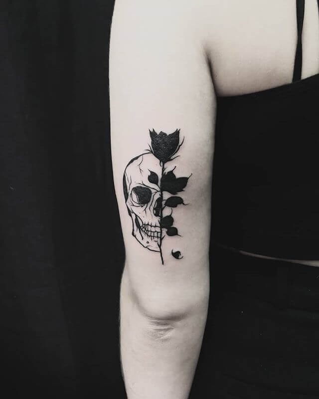 Rose and Skull Back Arm Ink