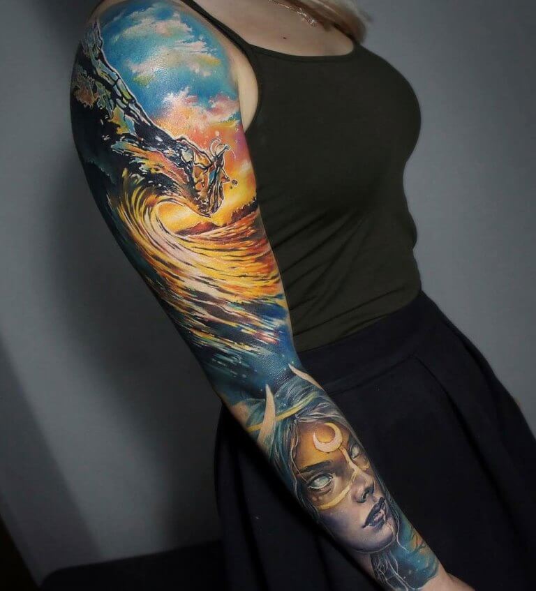Sunset and Ocean Waves Ink