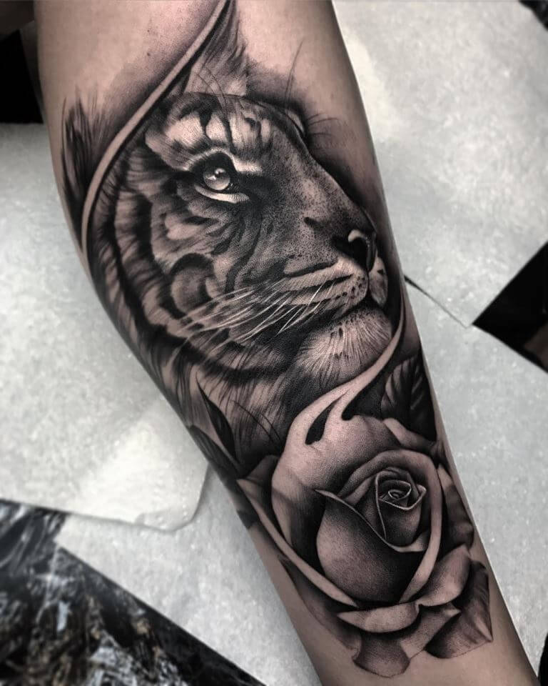 Tiger and Rose Tattoo Design