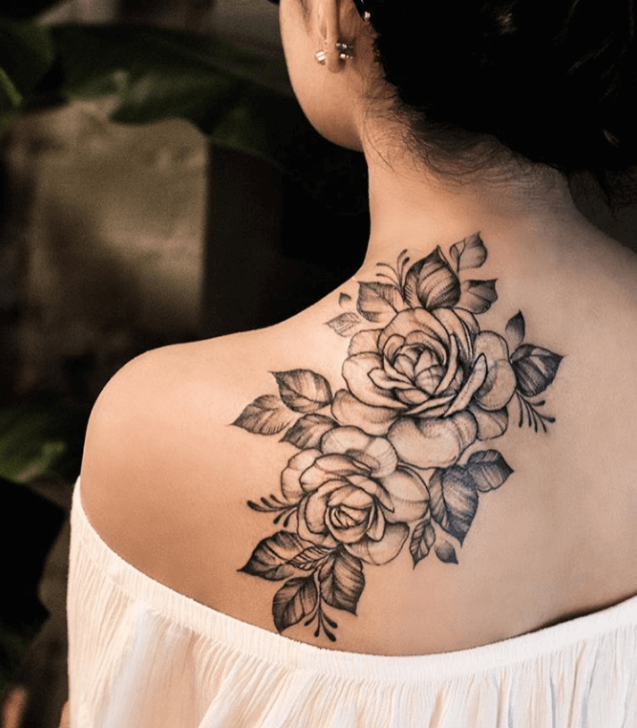 Upper Back Floral Tattoo Design