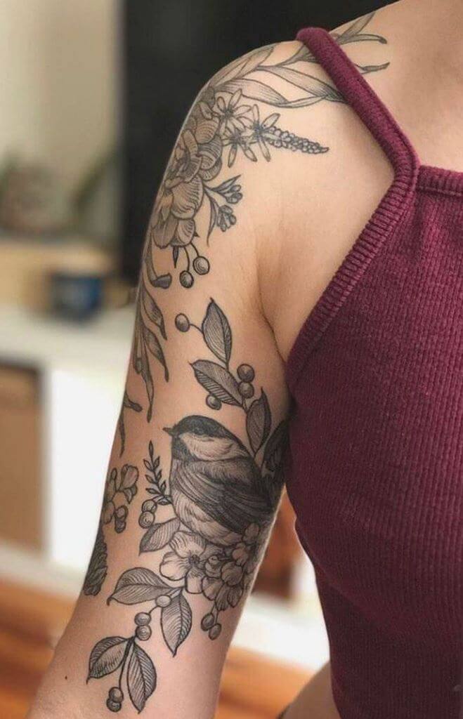 Vine and Flowers Shoulder Tattoo