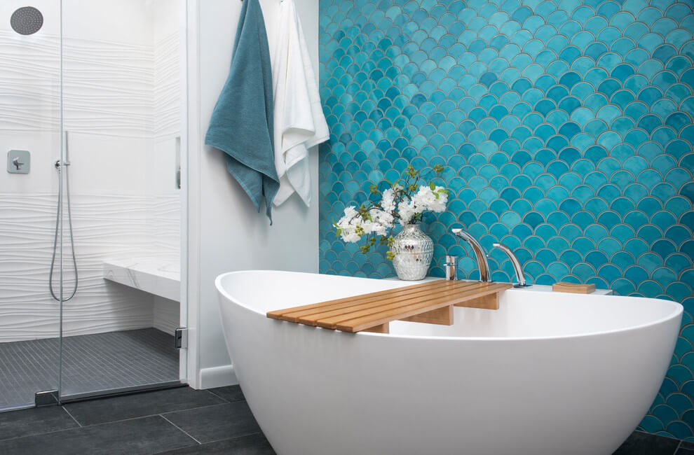 Beautiful Tiled Accent Wall In Bathroom