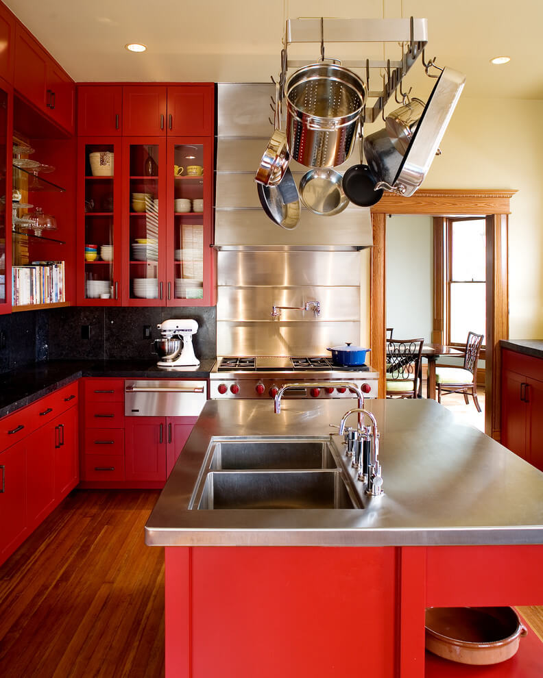 Bright Colors In Industrial Kitchen