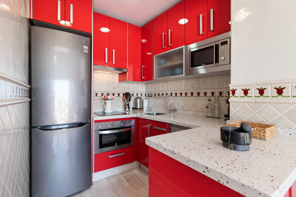 Compact Red Kitchen Design