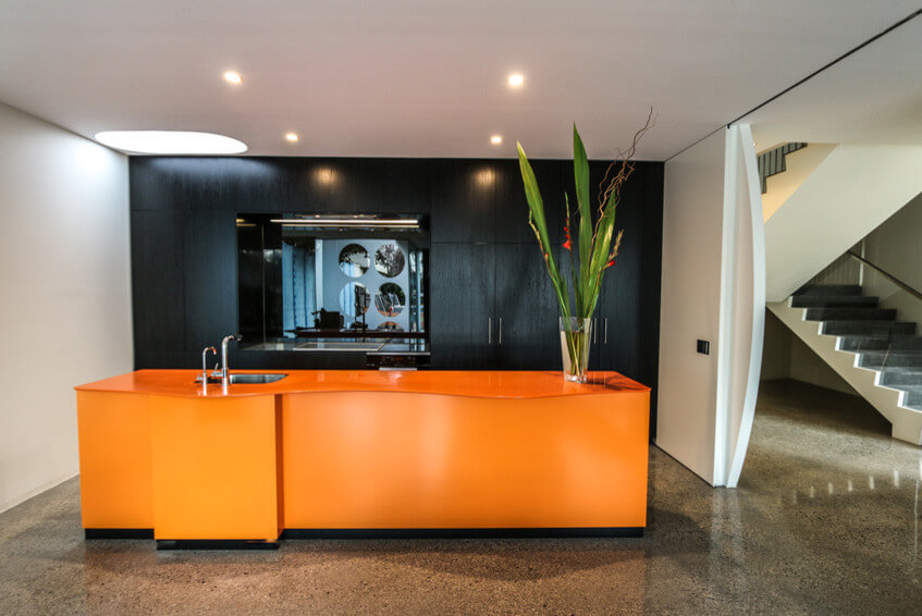 Contemporary Orange and Black Kitchen