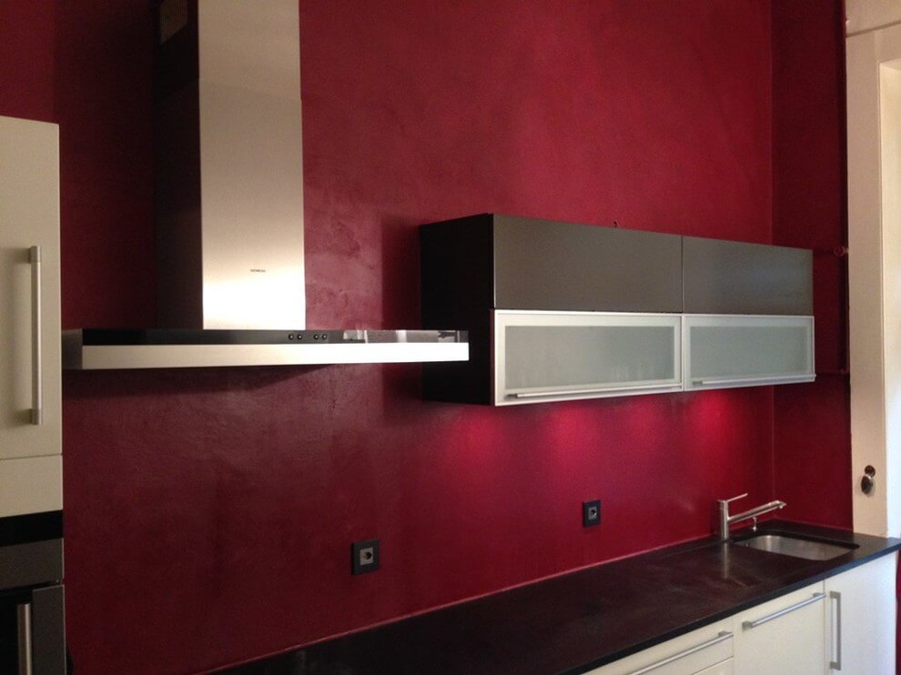 Dark Red Walls In Kitchen