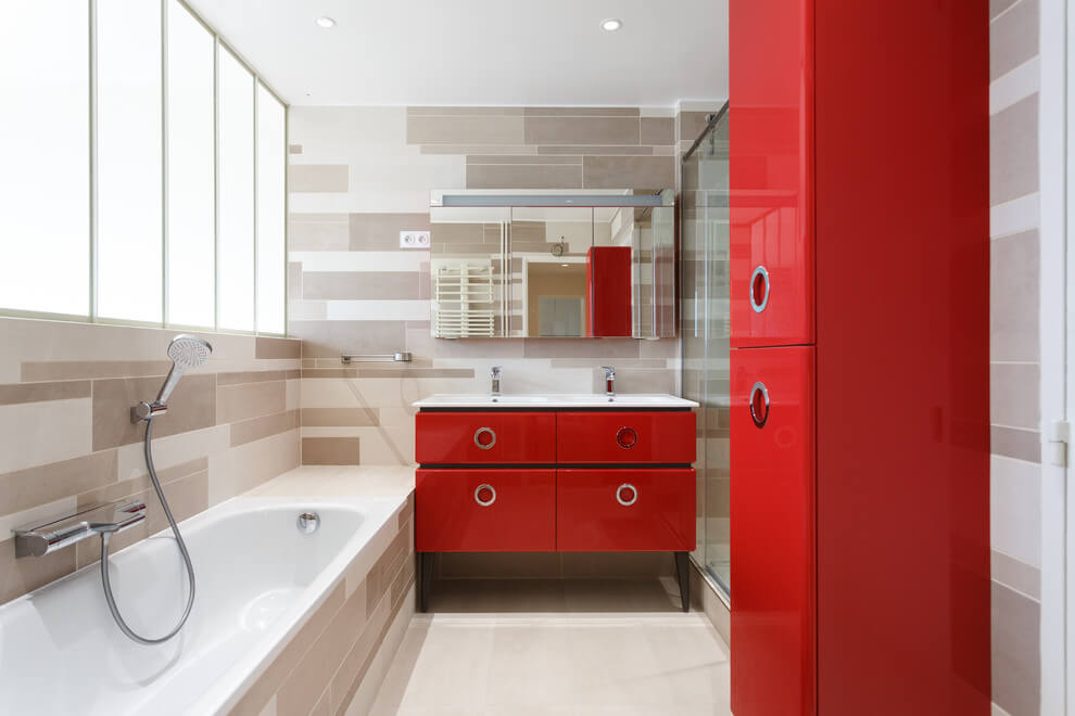 Fresh Contemporary Bathroom With Red Accents