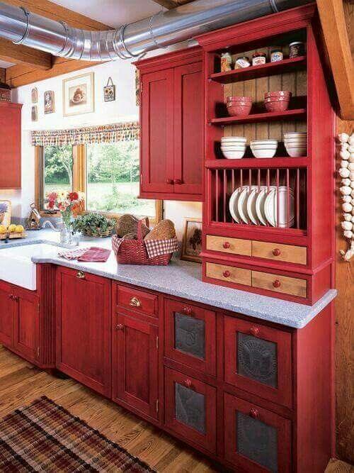 Ranch Style Red Kitchen Design