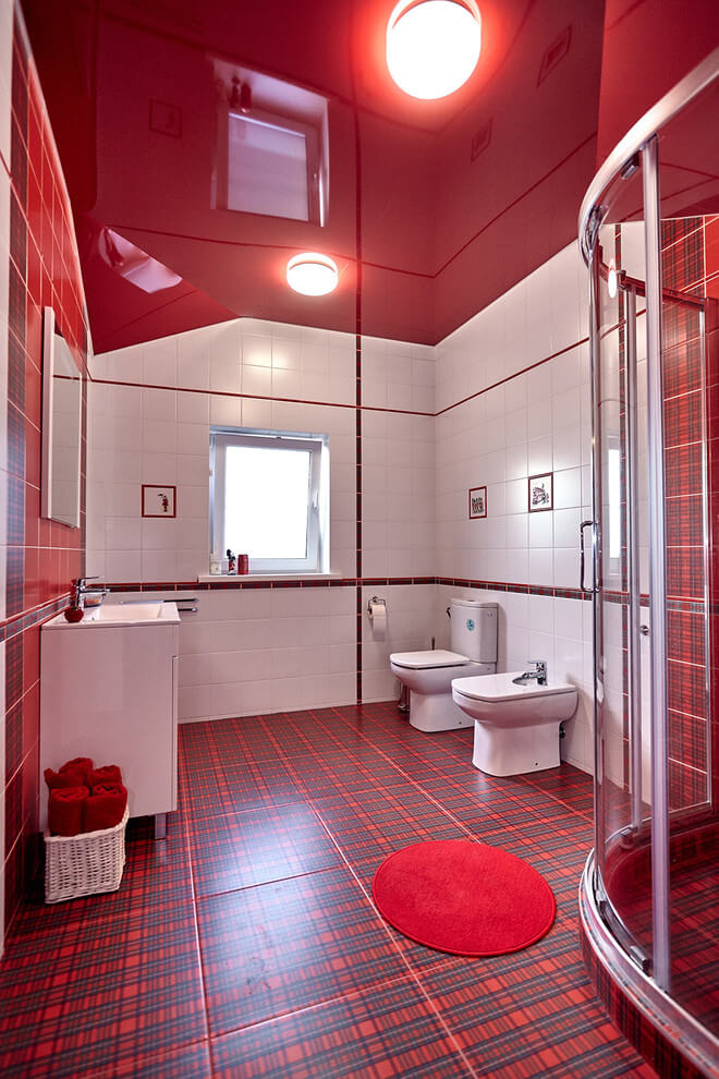 Red Theme Bathroom with White Accents