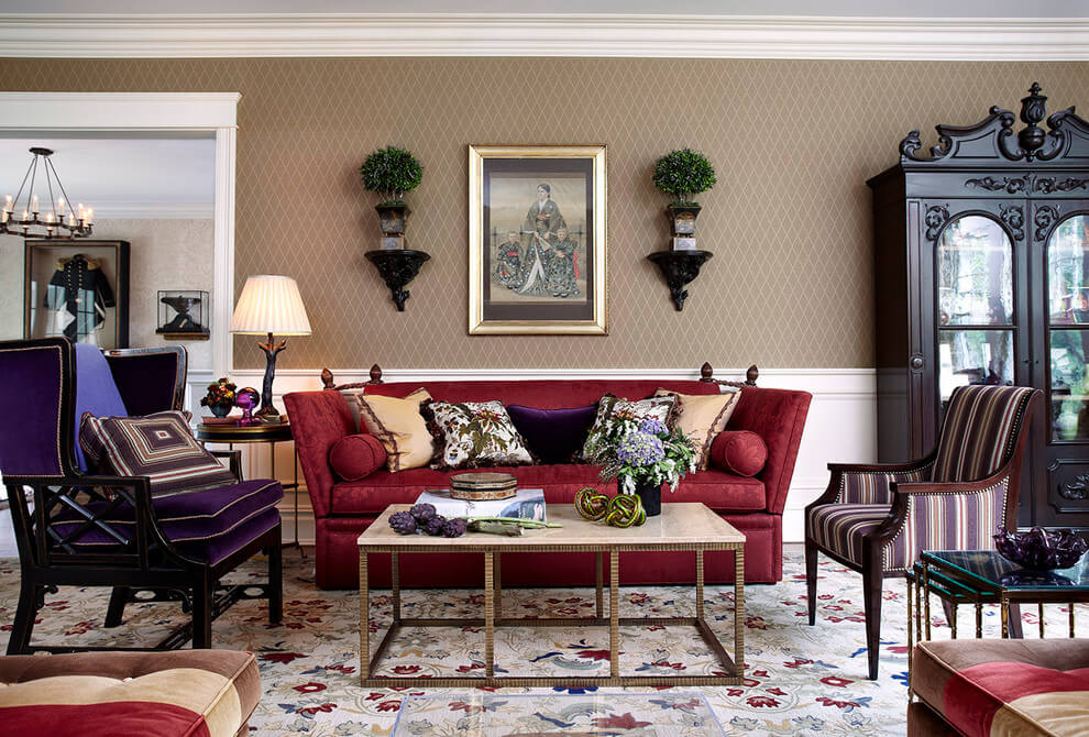 Traditional Living Room Brown Accents