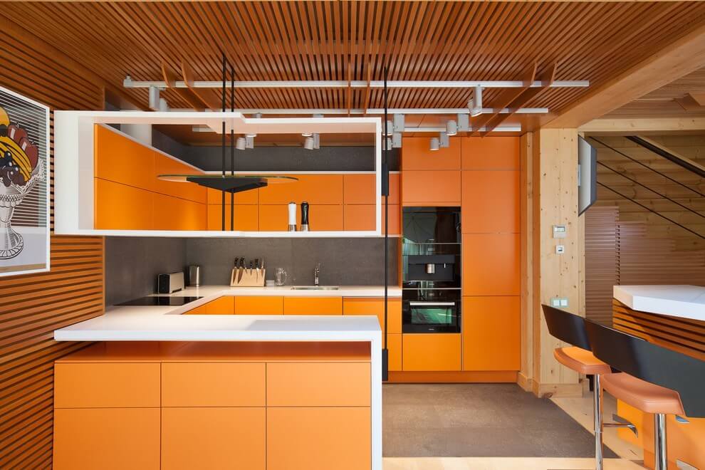 Wood and Orange Tones In Kitchen