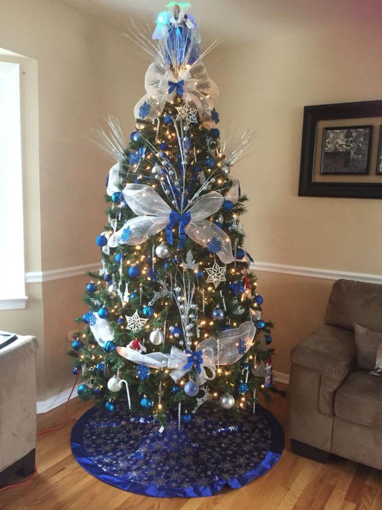 Christmas Tree With Silver Blue Decoration