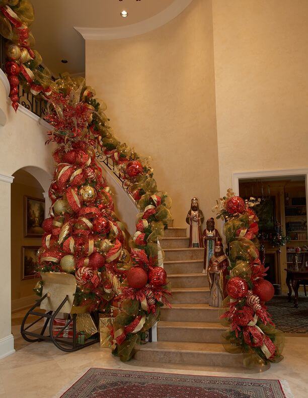 Staircase Red Gold Christmas Decoration