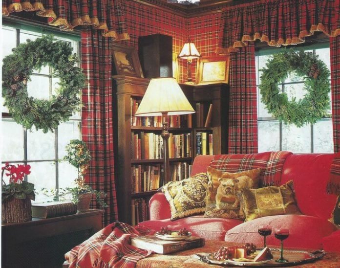 christmas living room plaid decor